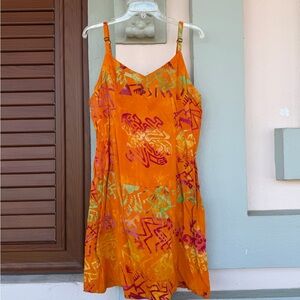Vintage Vibrant Orange Patterned Dress